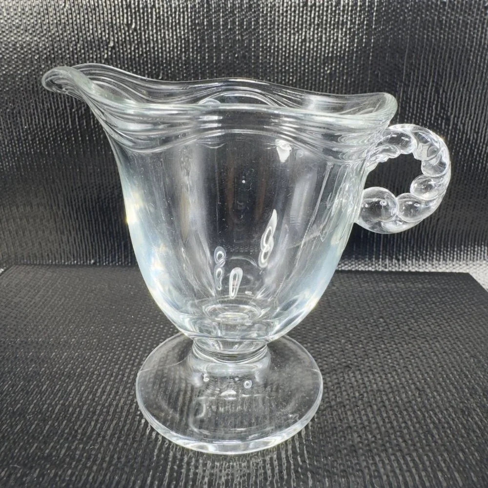 1930s Fostoria Coronet Clear Glass Creamer Small Pitcher Manganese 365nm UV Glow